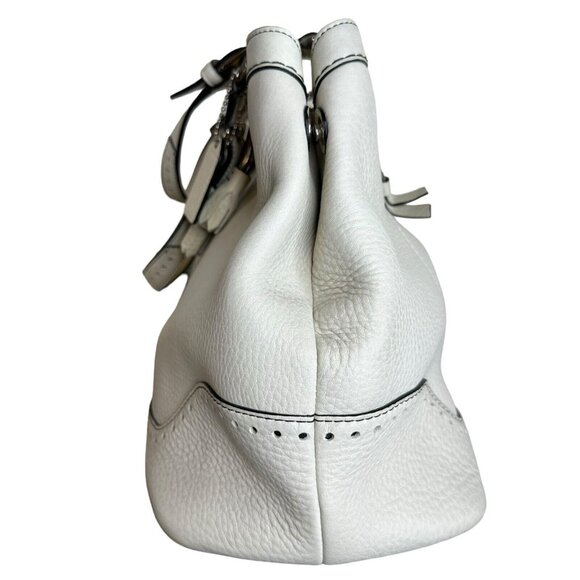 COACH Hampton Sand Beige Pebbled Leather Tassel Satchel Handbag 5031 - Picture 7 of 15